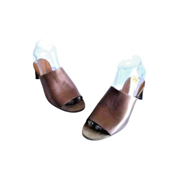 CLERGERIE Paris Bronze Leather Mule Sandals Sz 7 37.5 Suede Metallic Heels - Picture 1 of 13